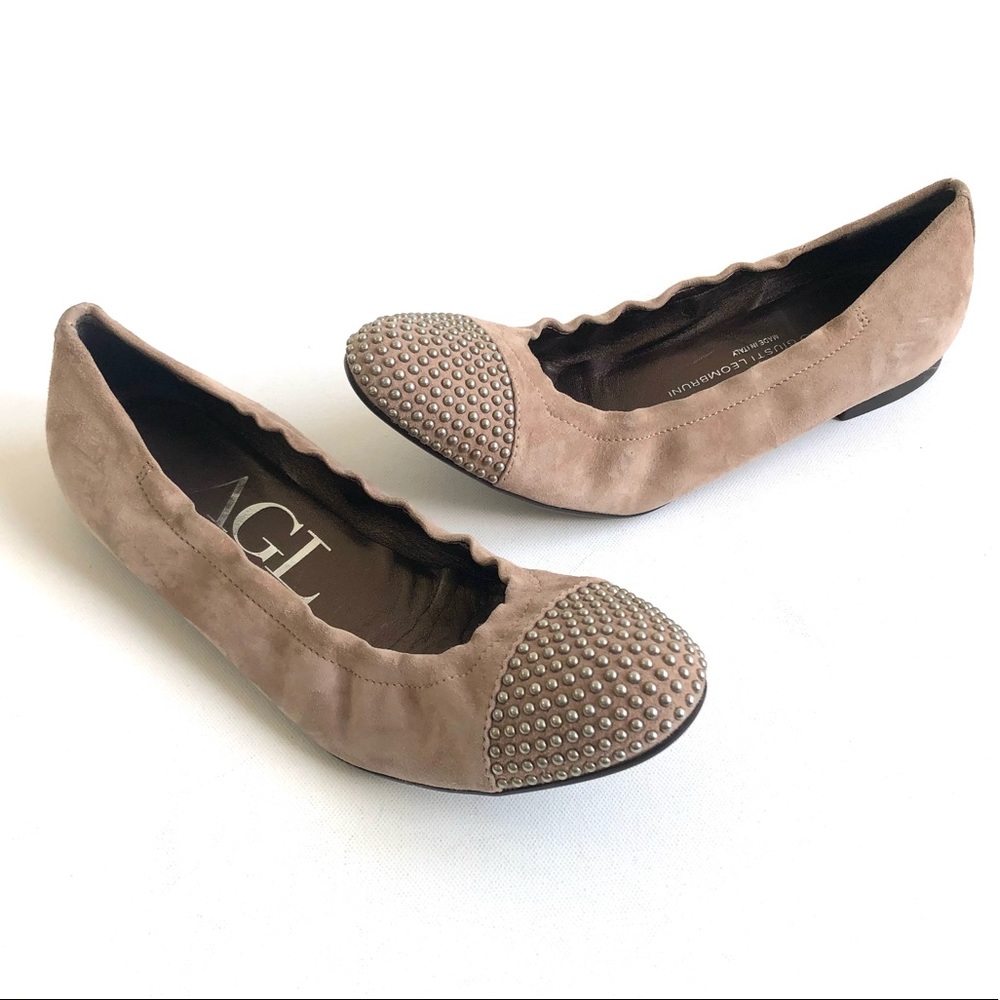 AGL Tan 'Blakely' Studded Cap Toe Ballet Flat